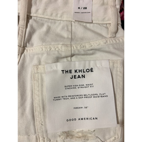 Good American The Khloe Jean White Distressed Super High Rise Straight Leg 6/28